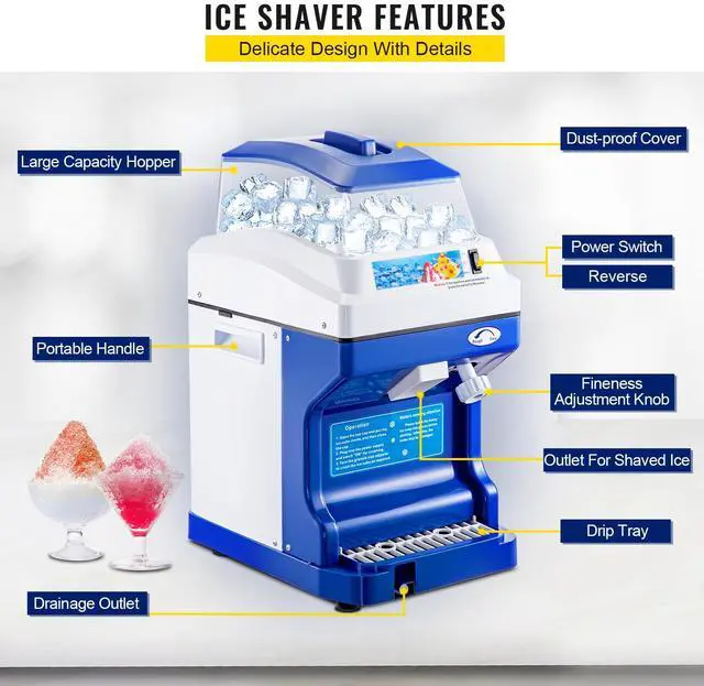 Alt view image 7 of 7 - 110V Commercial Ice Shaver Crusher 441LBS/H with 11LBS Hopper, 300W Tabletop Electric Snow Cone Maker 320 RPM Rotate Speed Perfect For Parties Events Snack Bar