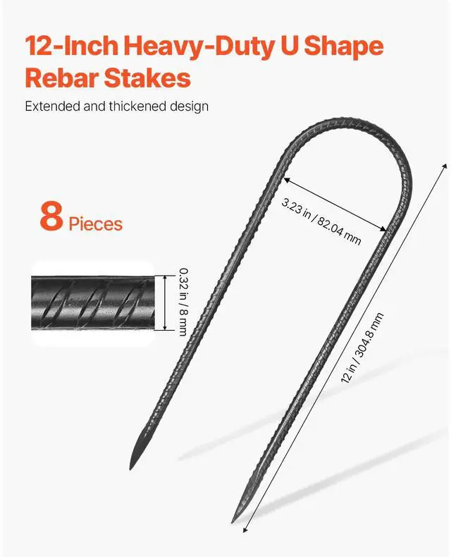 Alt view image 9 of 14 - 12-Inch 8 Pack Rebar Stakes Heavy Duty U Shape Galvanized Steel Ground Anchors