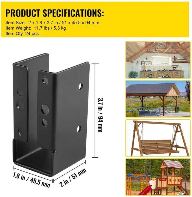Alt view image 7 of 7 - Concealed Joist Hanger, 2"x4" Outdoor Accent Concealed-Flange, Pack of 24 Concealed Joist Bracket, Q235 Steel Plate Powder-Coated Concealed Face Mount Joist Hanger Inner 40x91 mm for Beam Swing