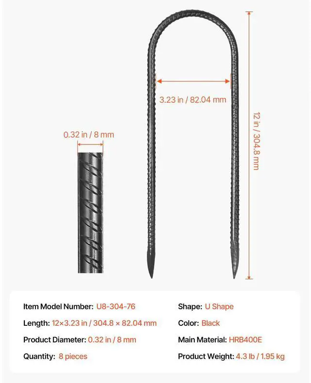 Alt view image 14 of 14 - 12-Inch 8 Pack Rebar Stakes Heavy Duty U Shape Galvanized Steel Ground Anchors