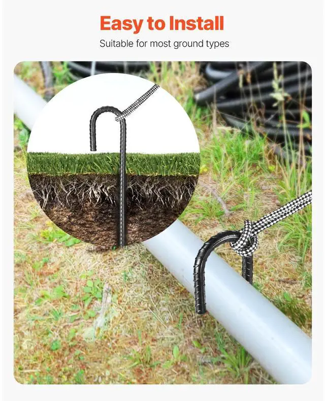 Alt view image 12 of 14 - 12-Inch 16 Pack Rebar Stakes Heavy Duty J Hook Galvanized Steel Ground Anchors