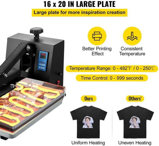 Alt view image 11 of 15 - VEVOR Heat Press 16x20, 1700W Power Heat Press Machine, Fast Heating, High Pressure Heat Press Machine for T-Shirt, Digital Industrial Sublimation Printer for Heat Transfer Vinyl, Easy to Use, Black