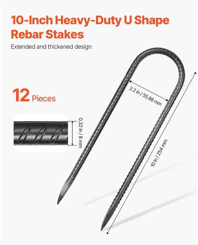 Alt view image 3 of 8 - 10-Inch 12 Pack Rebar Stakes Heavy Duty U Shape Galvanized Steel Ground Anchors