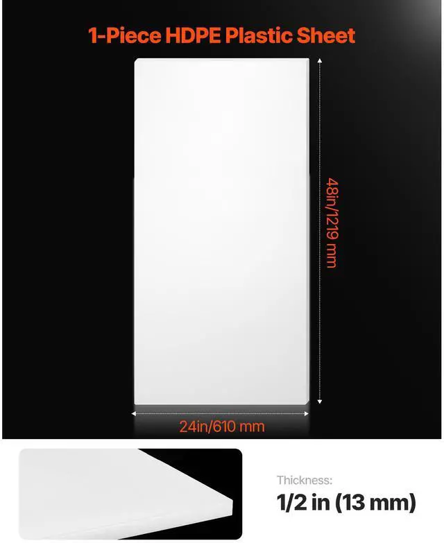 Alt view image 3 of 8 - VEVOR HDPE Plastic Sheet Board, 1 Pack High Density Polyethylene Sheet Plastic Panel, 24 x 48 Inch 1/2 Inch Thick Customizable Plastic Panels, for DIY Crafts, Heavy Duty Industrial Equipment, White