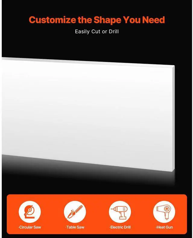 Alt view image 6 of 8 - VEVOR HDPE Plastic Sheet Board, 1 Pack High Density Polyethylene Sheet Plastic Panel, 24 x 48 Inch 1/2 Inch Thick Customizable Plastic Panels, for DIY Crafts, Heavy Duty Industrial Equipment, White