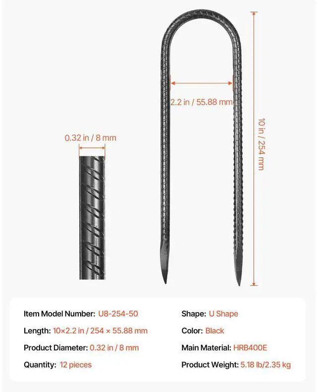 Alt view image 8 of 8 - 10-Inch 12 Pack Rebar Stakes Heavy Duty U Shape Galvanized Steel Ground Anchors