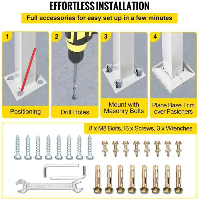 Alt view image 5 of 7 - 3-Step Handrails for Outdoor Steps Fits 1 or 3 Steps Matte White Stair Rail Wrought Iron Handrail with Installation Kit Hand Rails for Outdoor Step