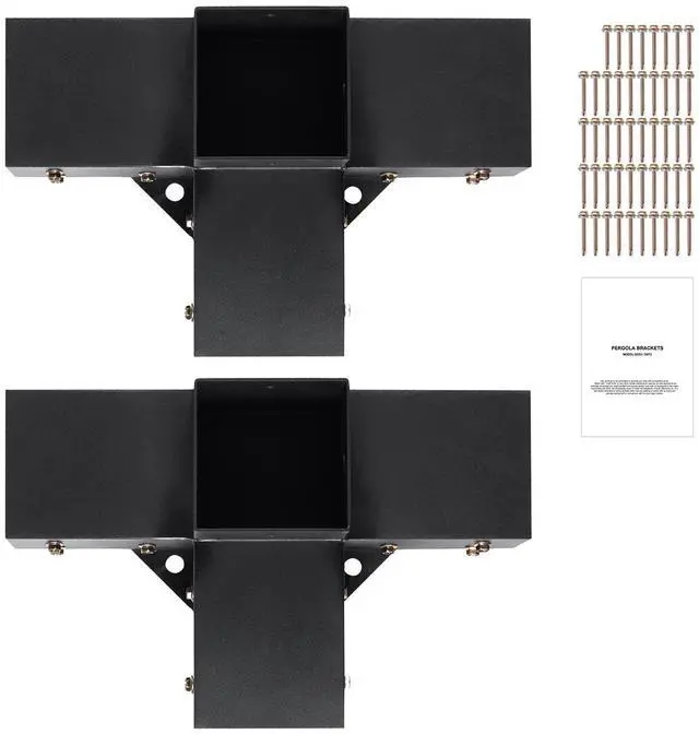 Alt view image 8 of 14 - VEVOR Pergola Bracket Kit 4''x4'', 2pcs 4-Way Heavy Duty Corner Bracket Woodworks DIY Post Base Kit, Easy Installation Wooden Beams for Gazebos, Patio Pergolas, Log Cabin Outdoor Pergola Hardware