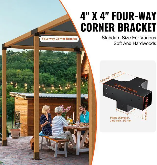 Alt view image 9 of 14 - VEVOR Pergola Bracket Kit 4''x4'', 2pcs 4-Way Heavy Duty Corner Bracket Woodworks DIY Post Base Kit, Easy Installation Wooden Beams for Gazebos, Patio Pergolas, Log Cabin Outdoor Pergola Hardware