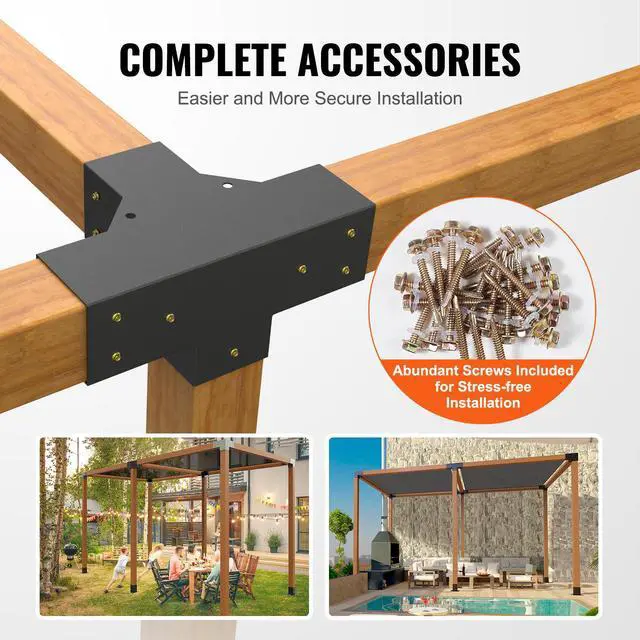 Alt view image 12 of 14 - VEVOR Pergola Bracket Kit 4''x4'', 2pcs 4-Way Heavy Duty Corner Bracket Woodworks DIY Post Base Kit, Easy Installation Wooden Beams for Gazebos, Patio Pergolas, Log Cabin Outdoor Pergola Hardware