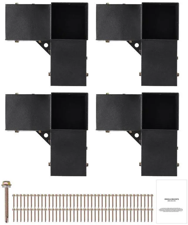 Alt view image 8 of 14 - VEVOR Pergola Bracket Kit 4''x4'', 4pcs 3-Way Heavy Duty Corner Bracket Woodworks DIY Post Base Kit, Easy Installation Wooden Beams for Gazebos, Patio Pergolas, Log Cabin Outdoor Pergola Hardware
