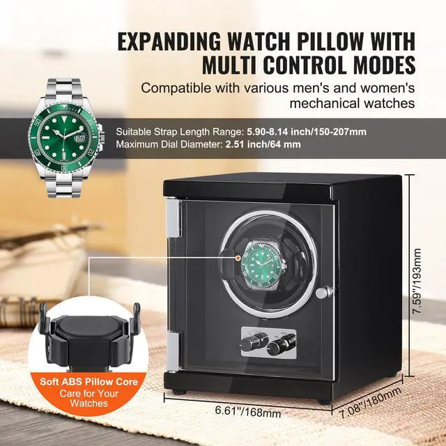 Alt view image 9 of 14 - VEVOR Watch Winder, Single Watch Winder for Men's and Women's Automatic Watch, with Super Quiet Japanese Mabuchi Motor, Blue LED Light and Adapter, High-Density Board Shell and Black PU