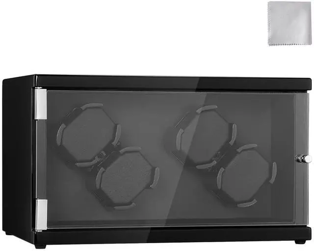 Alt view image 8 of 14 - VEVOR Watch Winder, Watch Winder for 4 Men's and Women's Automatic Watches, with 2 Super Quiet Japanese Mabuchi Motors, Blue LED Light and Adapter, High-Density Board Shell and Black PU