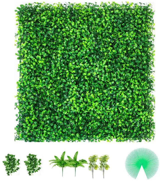 Main image of Artificial Boxwood Panels, 20 PCS 20\"x20\" Boxwood Hedge Wall Panels, PE Artificial Grass Backdrop Wall 1.6\", Privacy Hedge Screen for Decoration of Outdoor, Indoor, Garden, Fence, and Backyar