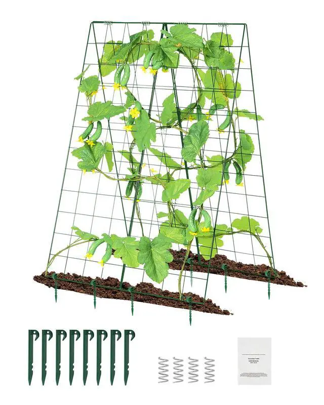 Alt view image 2 of 8 - VEVOR Cucumber Trellis for Climbing Plants, 46" x 32" Foldable Cucumber Trellis Set with Plant Clips, Metal Garden Trellis for Raised Bed, Outdoor Plant Grow Support for Tomato, Squash, Vegetable
