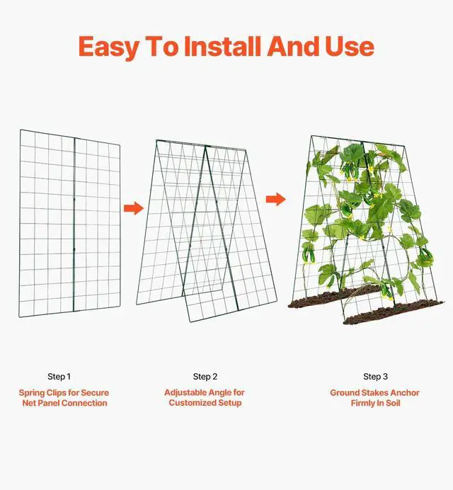 Alt view image 6 of 8 - VEVOR Cucumber Trellis for Climbing Plants, 46" x 32" Foldable Cucumber Trellis Set with Plant Clips, Metal Garden Trellis for Raised Bed, Outdoor Plant Grow Support for Tomato, Squash, Vegetable