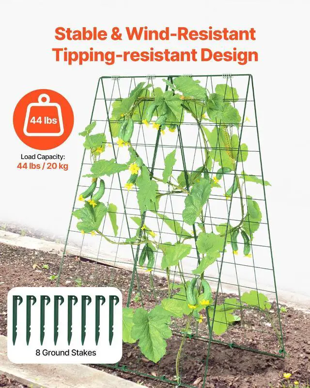 Alt view image 4 of 8 - VEVOR Cucumber Trellis for Climbing Plants, 46" x 32" Foldable Cucumber Trellis Set with Plant Clips, Metal Garden Trellis for Raised Bed, Outdoor Plant Grow Support for Tomato, Squash, Vegetable