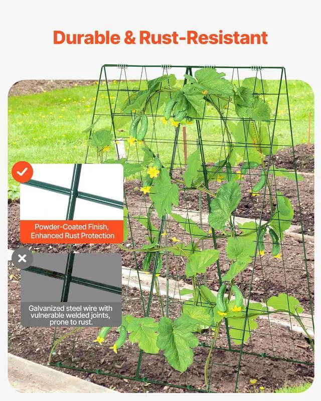 Alt view image 3 of 8 - VEVOR Cucumber Trellis for Climbing Plants, 46" x 32" Foldable Cucumber Trellis Set with Plant Clips, Metal Garden Trellis for Raised Bed, Outdoor Plant Grow Support for Tomato, Squash, Vegetable