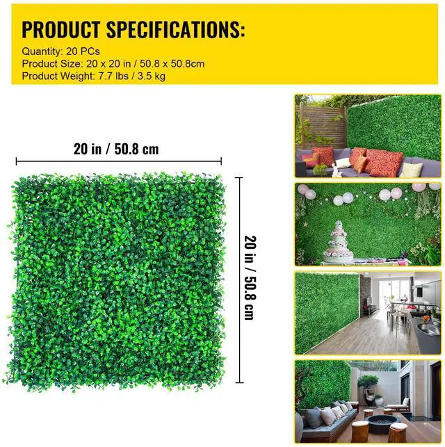 Alt view image 7 of 7 - Artificial Boxwood Panels, 20 PCS 20\"x20\" Boxwood Hedge Wall Panels, PE Artificial Grass Backdrop Wall 1.6\", Privacy Hedge Screen for Decoration of Outdoor, Indoor, Garden, Fence, and Backyar