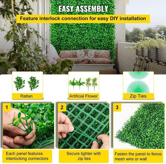 Alt view image 6 of 7 - Artificial Boxwood Panels, 20 PCS 20\"x20\" Boxwood Hedge Wall Panels, PE Artificial Grass Backdrop Wall 1.6\", Privacy Hedge Screen for Decoration of Outdoor, Indoor, Garden, Fence, and Backyar