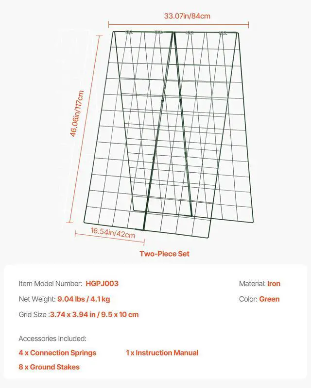 Alt view image 8 of 8 - VEVOR Cucumber Trellis for Climbing Plants, 46" x 32" Foldable Cucumber Trellis Set with Plant Clips, Metal Garden Trellis for Raised Bed, Outdoor Plant Grow Support for Tomato, Squash, Vegetable