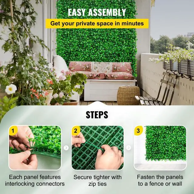 Alt view image 5 of 7 - Artificial Boxwood Panel UV 24pcs Boxwood Hedge Wall Panels Artificial Grass Backdrop Wall 10\" X 10\" 4 cm Green Grass Wall, Fake Hedge for Decor Privacy Fence Indoor, Outdoor Garden Backyard