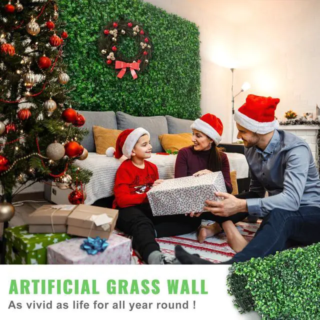 Alt view image 2 of 7 - Artificial Boxwood Panel UV 24pcs Boxwood Hedge Wall Panels Artificial Grass Backdrop Wall 20\" X 20\" 4 cm Green Grass Wall Fake Hedge for Decor Privacy Fence Indoor Outdoor Garden Backyard