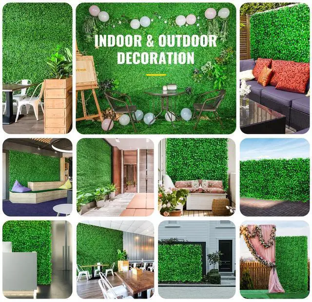 Alt view image 6 of 7 - Artificial Boxwood Panel UV 24pcs Boxwood Hedge Wall Panels Artificial Grass Backdrop Wall 10\" X 10\" 4 cm Green Grass Wall, Fake Hedge for Decor Privacy Fence Indoor, Outdoor Garden Backyard