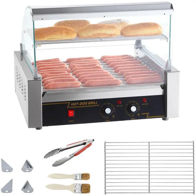 Alt view image 9 of 15 - VEVOR Hot Dog Roller, 11 Rollers 30 Hot Dogs Capacity, 1650W Stainless Sausage Grill Cooker Machine with Dual Temp Control Glass Hood Acrylic Cover Bun Warmer Shelf Removable Drip Tray, ETL Certified