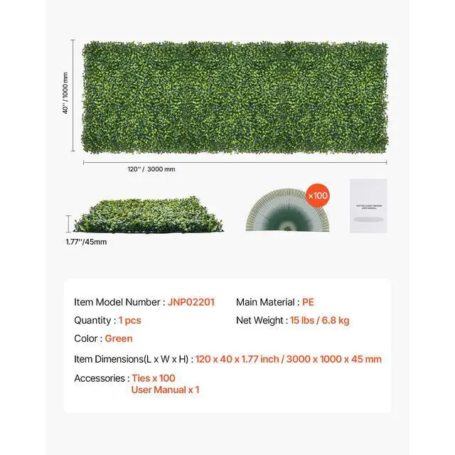 Alt view image 8 of 8 - VEVOR Artificial Grass Wall Panels 40 x 120 in Milan Grass Greenery for Decor Privacy