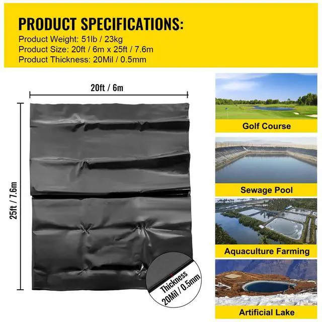 Alt view image 7 of 7 - LLDPE Pond Liner 20x25 ft, Pond Liner 20 Mil, Fish Pond Liners for Waterfall, Pond and Fish Ponds