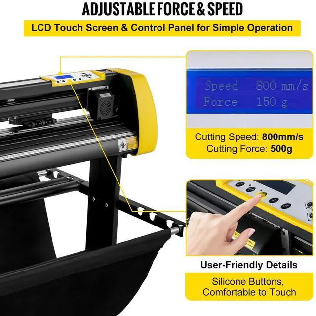 Alt view image 4 of 7 - Vinyl Cutter Machine, 34 in / 870 mm Max Paper Feed Cutting Plotter, Automatic Camera Contour Cutting LCD Screen Printer with Stand Adjustable Force and Speed for Sign Making Plotter Cutter