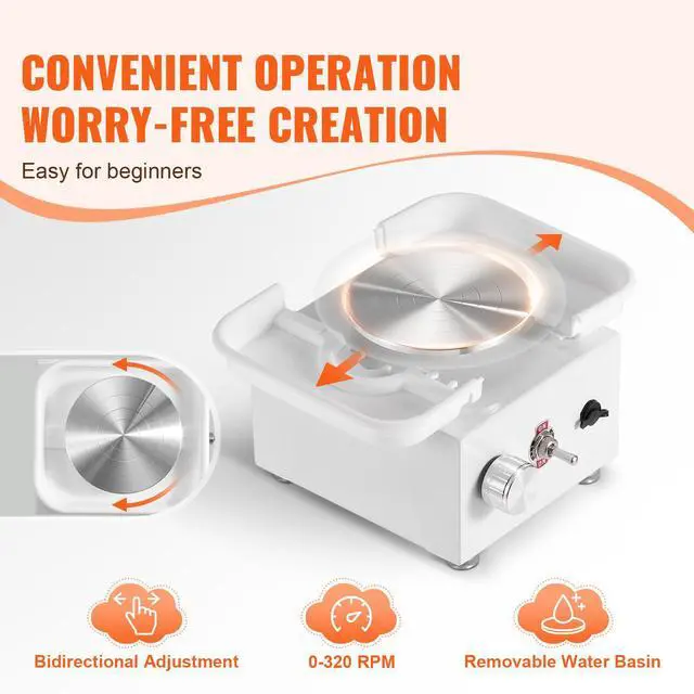 Alt view image 4 of 8 - VEVOR Mini Pottery Wheel Electric Ceramic Wheel Machine 0-320RPM Speed White