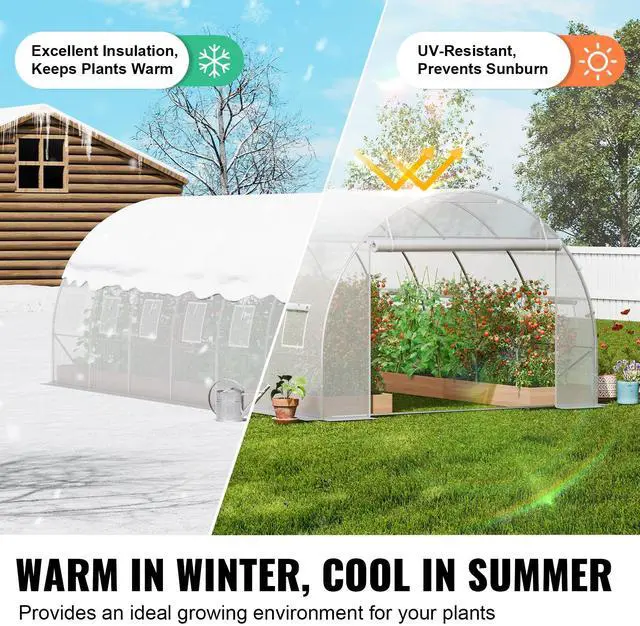 Alt view image 4 of 7 - Walk-in Tunnel Greenhouse, 19.4x9.7x6.5 ft Hoop House Greenhouse Tunnel, Plant Hot House with Galvanized Steel Frame, White PE Cover, Roll-up Zipper Door and 12 Windows for Outdoor