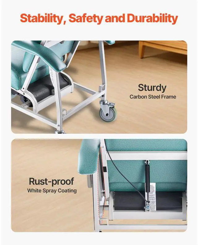 Alt view image 5 of 8 - VEVOR Geri Chair Recliner 4-Position Reclining Geri Chair with Trays & 4 Wheels