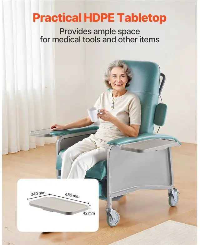 Alt view image 6 of 8 - VEVOR Geri Chair Recliner 4-Position Reclining Geri Chair with Trays & 4 Wheels