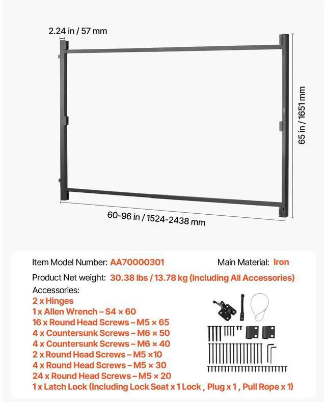 Alt view image 7 of 7 - Gate Building Kit, Fits 60 to 96 in Wide Openings, Up from 6 to 7 ft High Fence, Adjustable Gate Building Kit, Anti Sag Full Gate Frame Kit with Latch Lock, Screw, for Wooden Fence, Iron, Black
