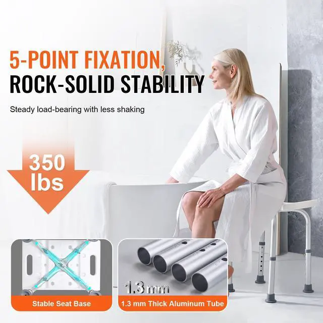 Alt view image 9 of 14 - VEVOR Shower Chair, Adjustable Height Shower Stool with Built-in Handles, Shower Seat for Inside Shower or Tub, Non-Slip Bench Bathtub Stool Seat for Elderly Disabled Handicap, 158.8 kg Capacity