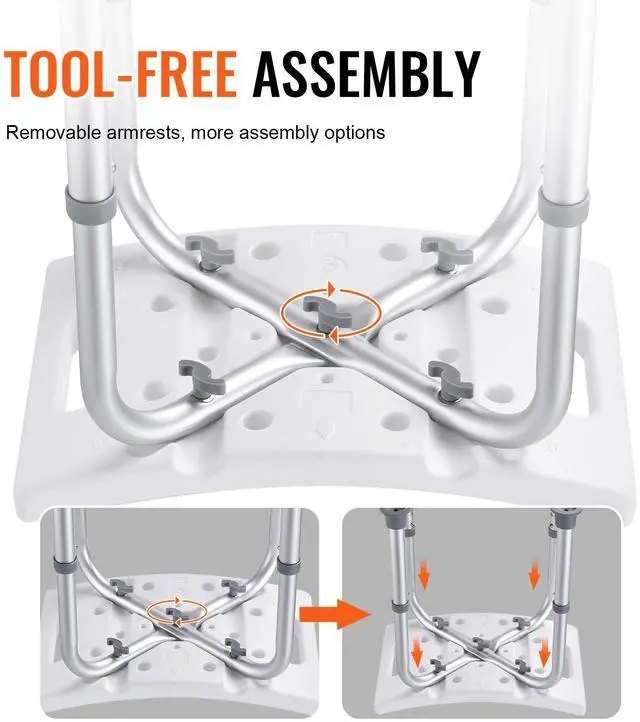 Alt view image 14 of 14 - VEVOR Shower Chair, Adjustable Height Shower Stool with Built-in Handles, Shower Seat for Inside Shower or Tub, Non-Slip Bench Bathtub Stool Seat for Elderly Disabled Handicap, 158.8 kg Capacity