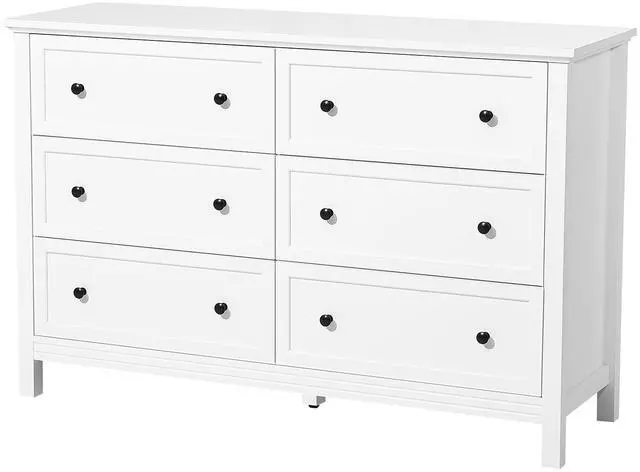 Alt view image 8 of 14 - VEVOR 6 Drawer Dresser, Wooden Chest of Drawers with Sliding and Anti-tip Device, Retro Minimalist Dresser Chest, Closet Storage TV Stand Organizer for Living Room, Hallway, Bedroom, Entryway, White
