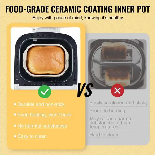 Alt view image 11 of 14 - VEVOR Bread Maker, 19-in-1 2LB Dough Machine, Nonstick Ceramic Pan Automatic Breadmaker with Gluten Free Setting, Whole Wheat Bread Making, Digital, Programmable, 3 Loaf Sizes, 3 Crust Colors, White