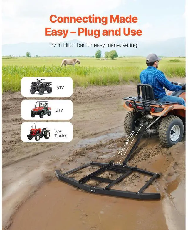 Alt view image 10 of 14 - Drag Harrow 66" Width Tow Behind Drag Harrow Steel Gravel Grader ATV UTV