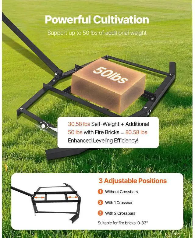 Alt view image 11 of 14 - Drag Harrow 66" Width Tow Behind Drag Harrow Steel Gravel Grader ATV UTV