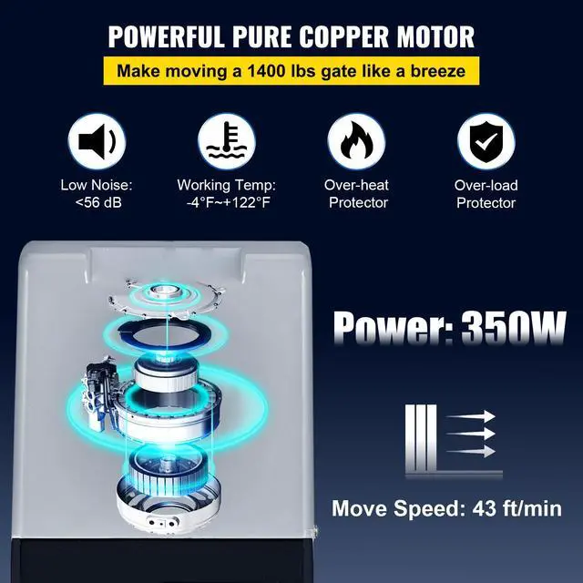 Alt view image 3 of 7 - Automatic Sliding Gate Opener 1400LBS with 2 Remote Controls, Gate Operator Hardware Kit for Security, Move Speed 43ft Per Min, Electric Rolling Driveway Slide Gate Motor