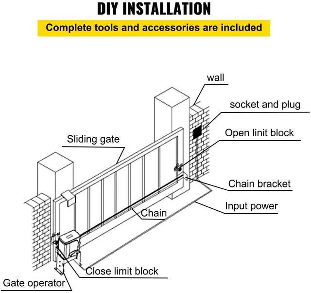 Alt view image 6 of 7 - Automatic Sliding Gate Opener 1400LBS with 2 Remote Controls, Gate Operator Hardware Kit for Security, Move Speed 43ft Per Min, Electric Rolling Driveway Slide Gate Motor