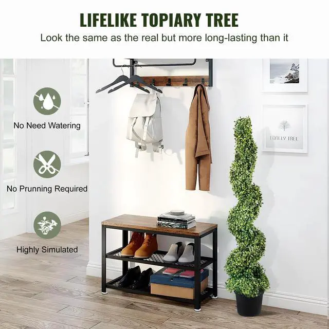 Alt view image 9 of 14 - VEVOR 2 pcs. Artificial Boxwood Tower Topiary Spiral Artificial Plant 122cm high Decorative Plant Green Plastic PE Iron Topiary Plants incl. 10 pcs. Replacement Leaves