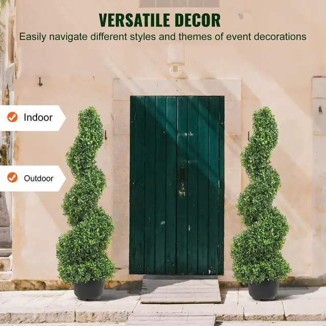 Alt view image 13 of 14 - VEVOR 2 pcs. Artificial Boxwood Tower Topiary Spiral Artificial Plant 122cm high Decorative Plant Green Plastic PE Iron Topiary Plants incl. 10 pcs. Replacement Leaves