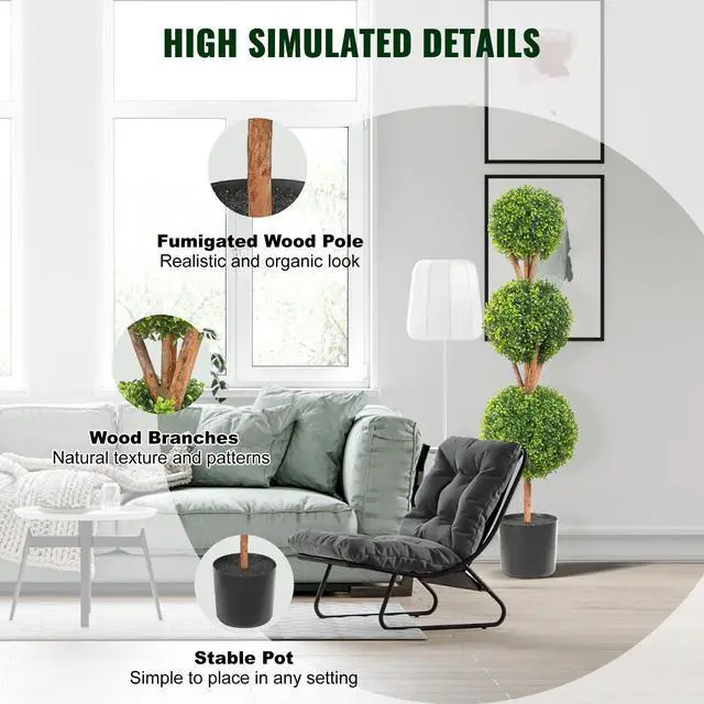 Alt view image 12 of 14 - VEVOR Artificial Topiaries Boxwood Trees, 48 inch Tall (2 Pieces), 3 Ball-Shape Faux Topiaries Plant with Planters, Green Feaux Plant w/ Replaceable Leaves & Port for Decorative Indoor/Outdoor/Garden