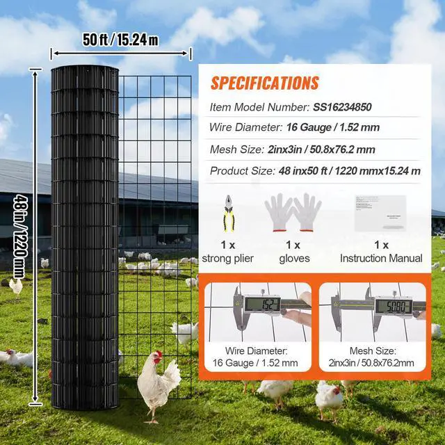 Alt view image 14 of 14 - VEVOR Hardware Cloth, 48'' x 50' Galvanized Wire Mesh Roll, 16 Gauge Chicken Wire Fence Roll, Vinyl Coating Metal Wire Mesh for Chicken Coop Barrier, Rabbit Snake Fences, Poultry Enclosures