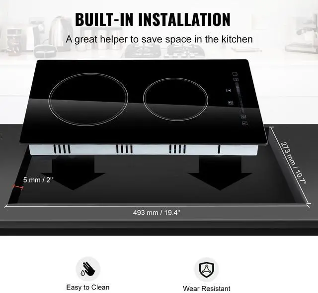 Alt view image 14 of 15 - VEVOR Built in Electric Stove Top, 12 inch 2 Burners, Glass Radiant Cooktop with Sensor Touch Control, Timer & Child Lock Included, 9 Power Levels for Simmer Steam Slow Cook Fry,110V with US Plug